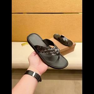 OXO Cambodia Vietnam Singapore Summer New Mens Slippers High-End Outer Wear Genuine Leather Black and White Printed Beach Flip Flops