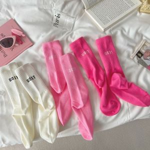 CHARMI Colorful Pink Socks Letter Solid Letter Crew Socks Fashion Female Hosiery Calf Socks Giil