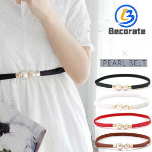 BECORATE Stretch Belt Adjustable Double Pearl Belt Leather Dress Skirt Waist Elastic Slim Womens Belts