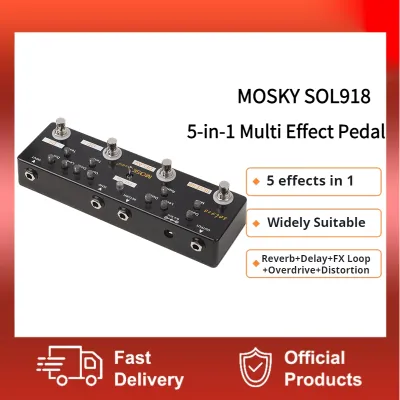 MOSKY Audio SOL918 5-in-1 Multi Effect Pedal Combined Effect Guitar Pedal True Bypass Multi-in-one Combined Effect Device Reverb Delay FX Loop Overdrive Distortion for Guitar Bass Electro-acoustic Products