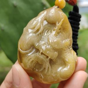 Rare Premium Quality Yellow with Redish and White Natural Type A Jadeite Jade crafted with Dragon as Pendant for the collectors version Certificate weigh 75.98 grams measurement 56 * 42.20 * 23.30 mm (pendant215)