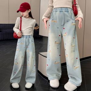 Jeans For Kids Girls 6-15Yrs Maong Pants Denim Baggy Pants Straight Leg Trendy Denim Pants Loose Wide-leg Pants Trousers Trendy Denim Maong Pants