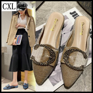 CXL Brand Fashion Flat Slippers INS Style Gold Pearl Mules Sandals for Women Size 35-39