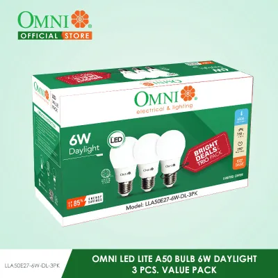 OMNI LED Lite A50 Bulb 6W Daylight 3 PCS. VALUE PACK - LLA50E27-6W-DL-3PK
