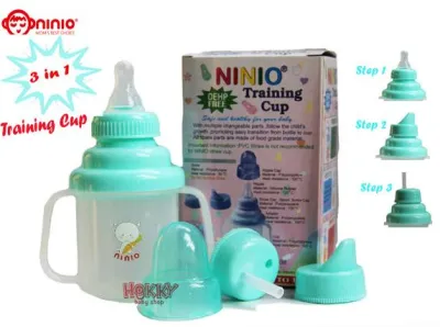 Ninio Training Cup 3 in 1 / Botol Susu Bayi Step 1-2-3 / Gelas Training / Gelas Minum Anak / Straw Up Cup / Spout Cup Green