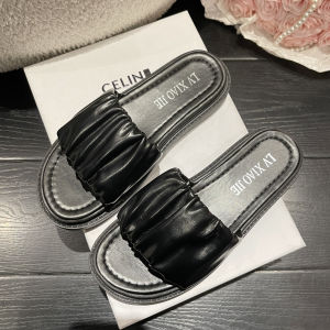 [Free Shipping] New Stylish Pleated Slippers Flat And Non-Slip For Home And Bathroom Use Suitable For Outdoor Wear WomenS Light Luxury Thin-Soled Slip-Ons