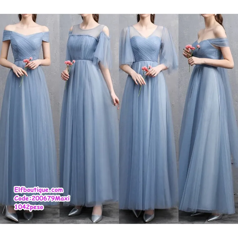 Recoal Woman Elegant Korean Style Grey Blue Bridesmaid Gown Maxi Lazada PH