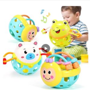 Educational toys Soft Rubber Cartoon Bee Hand Knocking Rattle Dumbbell Baby Early Educational Toys for Kids Preschool Tool