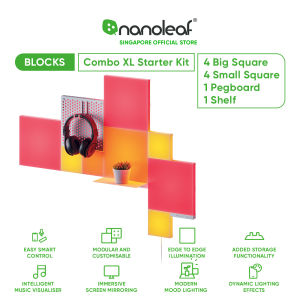 Nanoleaf Blocks Smarter Kit | Combo XL | 10 Pack | UK (4 x Big Squares 4 x Small Square 1 x Pegboard 1 x Shelf)