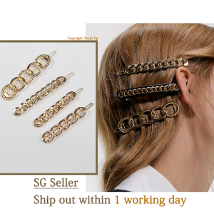 [SG] 7.7-9.3cm Vintage Metallic Chain Side Hair Clip Pin Claw Gold Metal Hairpin Barrette Hair Accessory Singapore