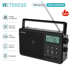 RETEKESS TR638  Portable Bluetooth radio AM FM shortwave radio Ultra-Long Battery Life High Sound Quality LCD Display with Backlight Large Knob Digital Radio Suitable for Family Elderly Supports External Antenna TF Card and USB