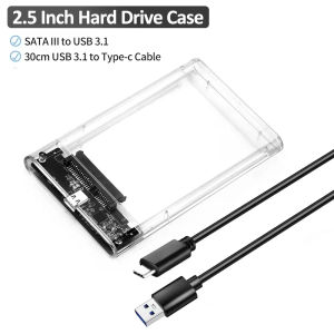 Kebidumei USB3.2 HDD Enclosure 2.5 inch HDD SSD External Hard Drive Case with Display Screen Clear Portable Storage Case for Laptop PC