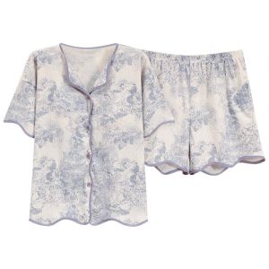 REEBO Short Sleeve Pochacoo Pajamas Shorts Dog Cat Heart Casual Sleepwear Set Home Wear Kawaii 2 Piece Nightwear Summer