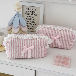 OURTOUR Portable Makeup Bag Pink Lace Cute Bow Zipper Wallet Bags Multifunctional Cosmetic Organizer Travel