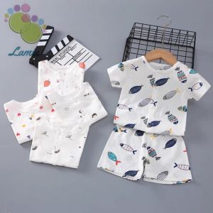 Bộ Cộc Tay Cúc Giữa Mùa Hè Vải Thông Hơi Thoáng Mát Cho Bé Trai Bé Gái Sơ sinh - 4 Tuổi