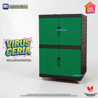 LEMARI PAKAIAN KINGDOM VIRUS LEMARI PINTU 3 SUSUN KABINET LEMARI PLASTIK MINIMALIS - FULL CREAM