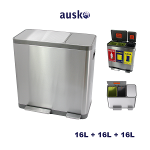 JAVA NAFISI | JH8870 | 16L+16L+16L | Triple Liner | Recycling Bin | Soft Closing | Office Bin | Trash Bin