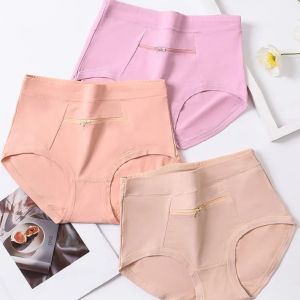 Womens Anti-theft Underwear with Pockets Medium High Waist Zipper Cotton Middle-aged Mother Grandmother Seamless Triangle Pants