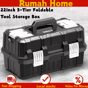 22 Inch 3-Tier Foldable Tool Storage Box Multi-Functional Organizer for Home Automotive Hardware & Electrical Repair