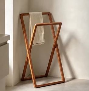 FFBH Solid Wood Bathroom Organizer Shelf Portable Foldable Towel Rack Floor Standing Minimalist Shelf Without Drilling Home Storage 9H4B3