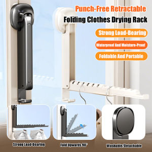 💕Folding Clothes Drying💕Punch-Free Telescopic Folding Clothes Drying Rack Invisible Telescopic Clothes Drying Rod Bay Window Clothes Drying Rack Artifact免打孔折叠晾衣架