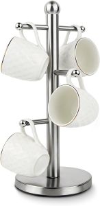 Mug Holder Tree 6 Hooks Stainless Steel Coffee Cup Holder Coffee Mug Display Rack Cup Station Organizer for Home Counter Coffee Bar Accessories