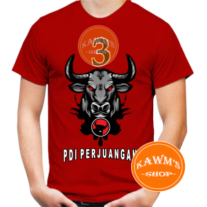 KAWMS SHOP KAOS DISTRO/ BAJU PDI PERJUANGAN PRIA WANITA MOTIF GAMBAR BANTENG BAHAN C24s