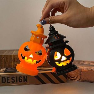 K0K4DQ Double-Sided Pumpkin Lantern Button Cell Battery-Powered LED Glowing Pumpkin Decor Festival Lantern Vintage Halloween Light Party