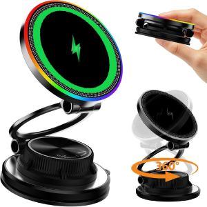 2026 Upgraded Ultra-Thin Magsafe Car Mount Charger 15W Fast Charging Vacuum Magnetic Wireless Car Charger 360 ° Adjustable Nano Gel Suction Cup Car Phone Holder for iPhone 17-12 & Android