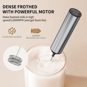 Type-C Speed Adjustable Milk Frother / 2 Speed / Rachargeable / Handheld Electric Foam Maker Mixer Cream Whisk Stainless