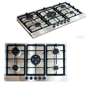 5 Burner Gas Hob Stainless Steel with Aluminum Burner Cast Iron Pan Support Electric Ignition and Fire Failure Safety Device (Silver)