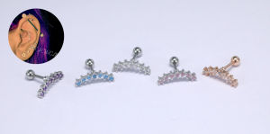 316L Stainless Steel Stud Earrings Curve Seven CZ Ear Crawlers Climbers Cartilage Piercing Earrings Conch Helix Piercing Jewelry