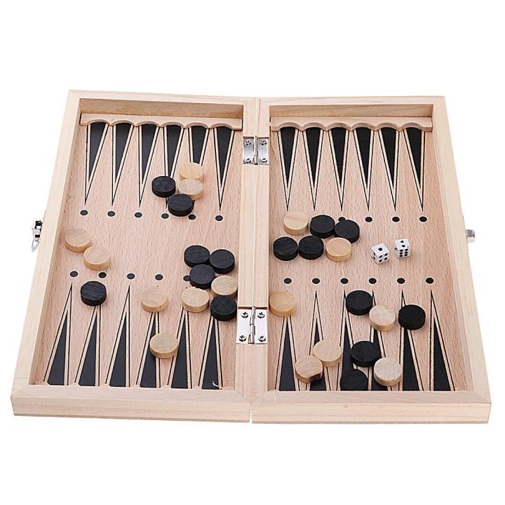 Folding Wooden Chess Set Deluxe Chess Checker Backgammon International ...