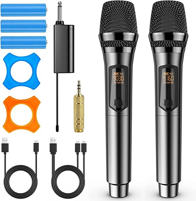 Wireless Microphone UHF Dual Cordless Dynamic Mic System with