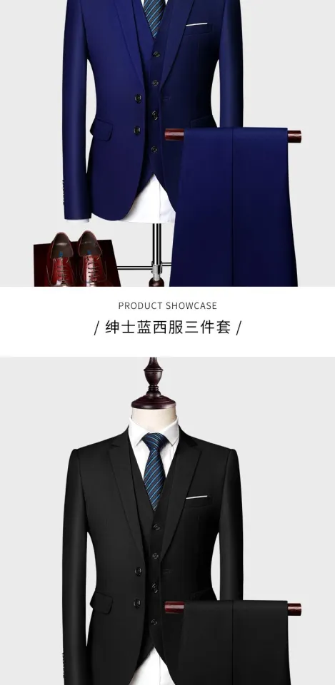 Three-piece Men's Suit Pure color Korean Slim Fit Wedding dress One buttons  New