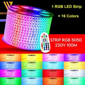 LAMPU LED STRIP SELANG RGB SMD 5050 100M AC 110V - 220V - 100 METER FREE REMOTE FLASER 4 JALUR