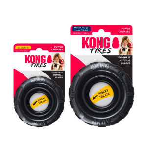 KONG Puppy Tires ของเล่นสุนัขทําจากยางธรรมชาตินิ่มขึ้น รูปทรงล้อรถ ไว้กัดเล่น ลับฟัน ฝึกพฤติกรรม ซ่อนขนมไว้ภายในได้ (S M/L)