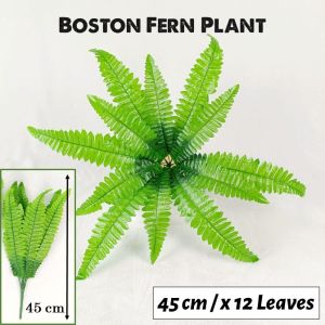 Artificial Boston Fern Hanging Plant Fake Green Leaf Home Decoration Indoor Outdoor Daun Hiasan Rumah 45cm 55cm Natural Looking Decorative Plant for Living Room Balcony Office Café Wedding