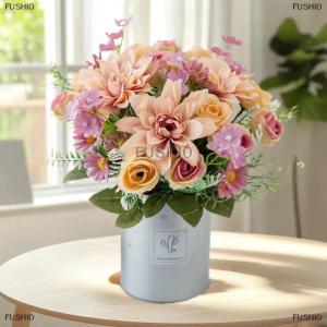 [COD] FUSHI0 1 cái giả hoa hồng hoa cưới nhà phòng ngủ trang trí nội thất cô dâu bó hoa vườn giả lụa Dahlia hydrangeas bình cho Hội Đồng Quản trị ngoài trời