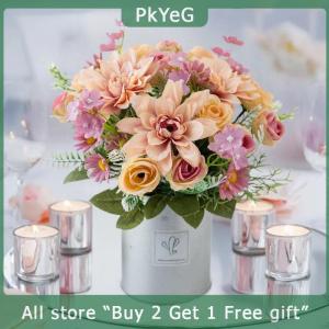 [COD] PkYeG KITCHEN 1PC Artificial Rose Flowers Wedding Home Bedroom Decor Bridal Bouquet Garden Fake Silk Dahlia Hydrangeas Vase For Board Outdoors
