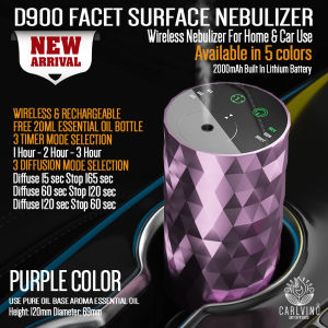 D900 Facet Premium Nebulizer for Home & Car - Wireless & Rechargeable with Essential Oil Diffuser & Timer - 5-Color Collection