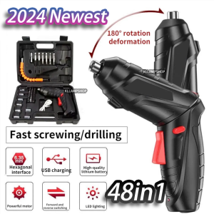 48pcs Wireless Electric Drill 3.6v Cordless Screwdriver Drill bit set with Box USB Power Tools Set Lithium Battery Household Maintenance Repair