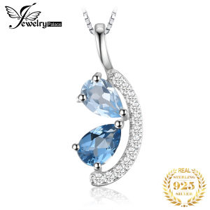 JewelryPalace สร้อยคอจี้เงินแท้925สำหรับผู้หญิงไม่มีโซ่ Natural Sky London Blue Topaz แฟชั่นอัญมณี Choker เครื่องประดับ Fine ของขวัญ