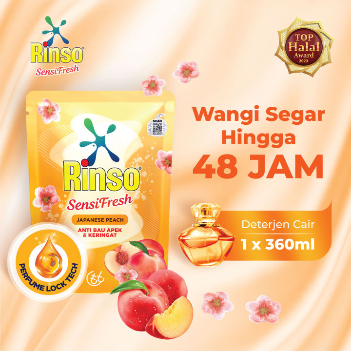Rinso SensiFresh Detergent Cair Deterjen Wangi Segar 48 Jam Japanese Peach 360 ML