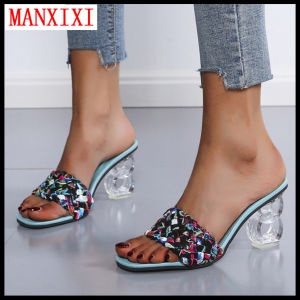MANXIXI Fashion Women High Heels Slippers 3.15 Inches Beautiful Colorful Weave Style Sandals (Size 35-43)