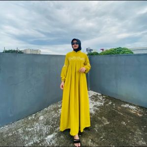 Una Dress Gamis Muslimah Fashion Muslim Bahan Crinkle Air Flow Mix Bordir