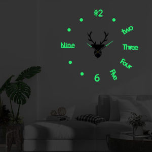 【YHdecor】Large 3D Deer Head Luminous Wall Clock Creativity Shape Art Acrylic Wall Clock Decoration Home DIY Wall Decor Stickers Silent Clock for Living Room Office 03
