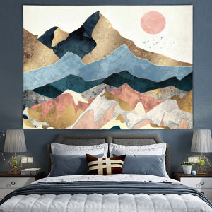 ผ้าพื้นหลังสปอต สไตล์นอร์ดิก ins ผ้าแขวนพระอาทิตย์ตก ยอดเขา ผ้าพื้นหลังนามธรรม ตกแต่งหอพักเรียบง่าย สดผ้าพื้นหลัง