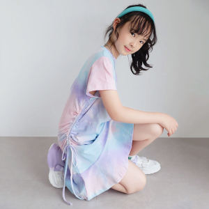 332Tie Dye Teenage Girls Cotton Print Dress Children Summer Spring Clothing 2025 New Baby Girl Casual Dresses Short Sleeve Kids Shirt Dresses Fashion Autumn Clothes Print