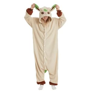 Leafeon Onesies Kigurumi Cosplay Pajamas Winter Warm Sleepwear Pijamas Adults Halloween Full Body Costume Outfit2026